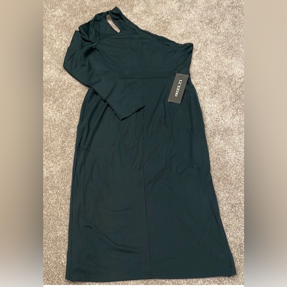 Luxedo Women's Dark Green asymmetrical Long Sleeve Dress